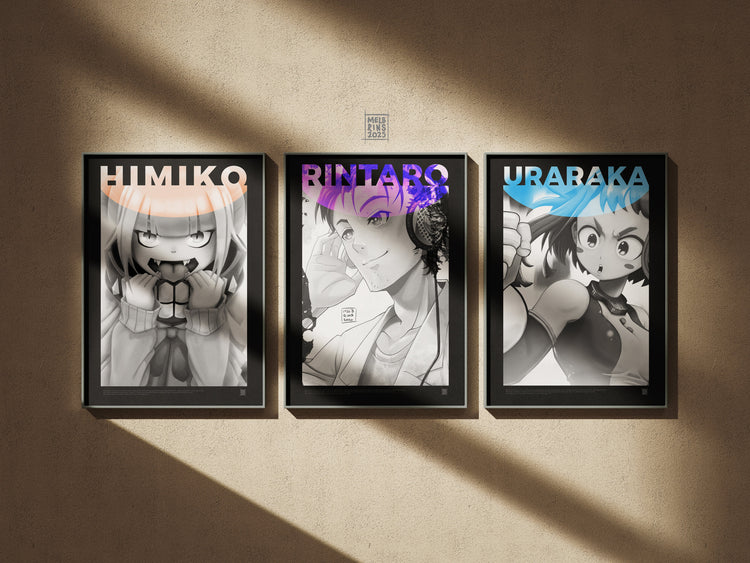 3D Anime Portrait Series – Black & White Prints
