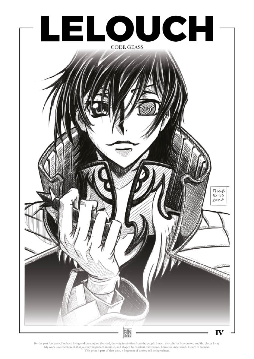 Sketch Series | Lelouch (Code Geass) | Black & White Anime Wall Art