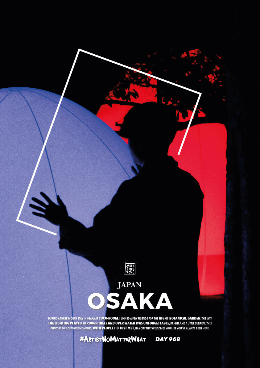 Osaka, Japan | Silhouette with Red & Indigo Dome | Travel Osaka Night Photography Print